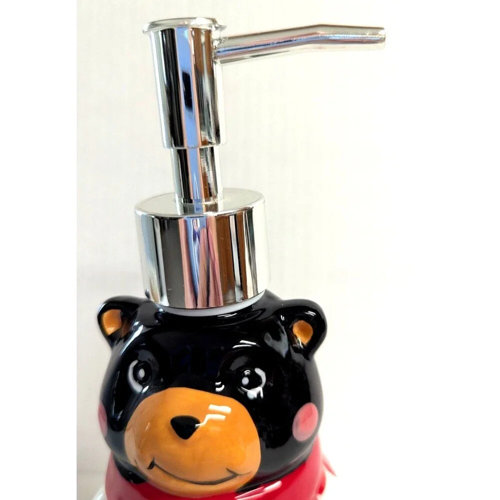 Black Bear Soap Dispenser Ceramic Snowflake Sweater Red Scarf Boots Gift NEW